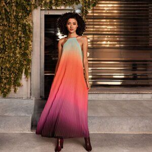 For The Republic Nordstrom Ombre Maxi Dress Pleated Multicolor Sleeveless FLAW
